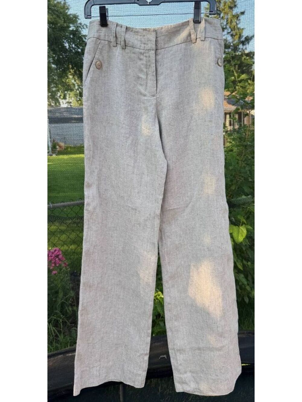 Etcetera Women's Size 6 Beige 100% Linen Wide Leg Pants Belted Casual Trousers